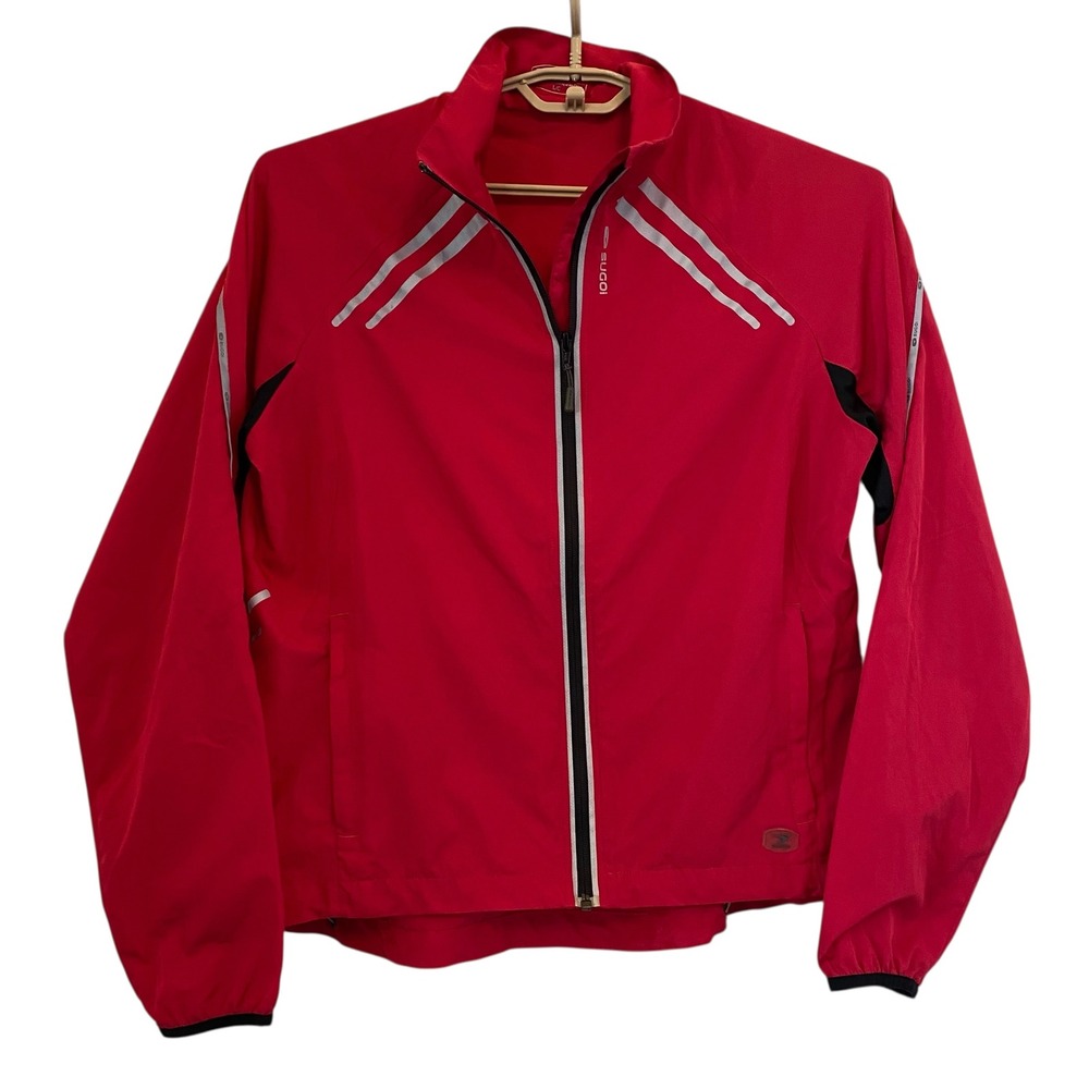 Sugoi Running Jacket Women's Large Red Windbreaker Cycling Reflective Full Zip